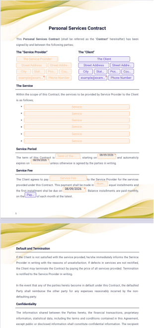 Personal Services Contract PDF Template