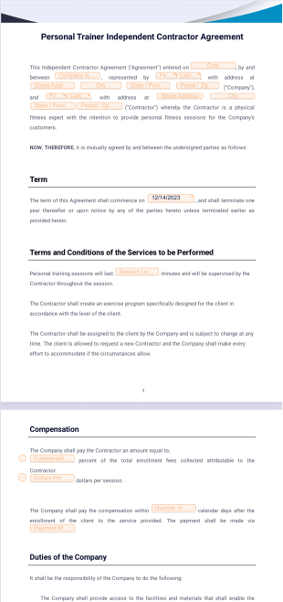 Personal Trainer Independent Contractor Agreement - PDF Templates