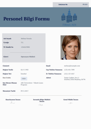 Personel Bilgi Formu PDF Şablonu