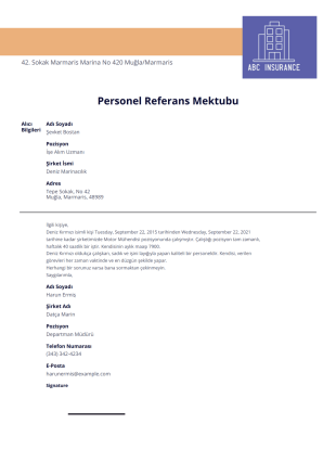 Personel Referans Mektubu - PDF Templates