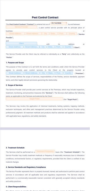 Pest Control Contract Template - PDF Templates