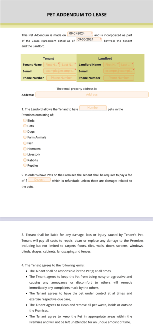 Pet Addendum to Lease PDF Template
