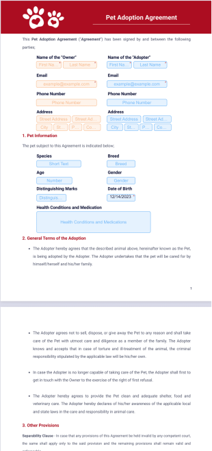 Pet Adoption Agreement Template - PDF Templates