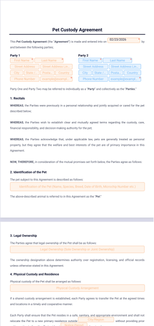 Pet Custody Agreement Template - PDF Templates