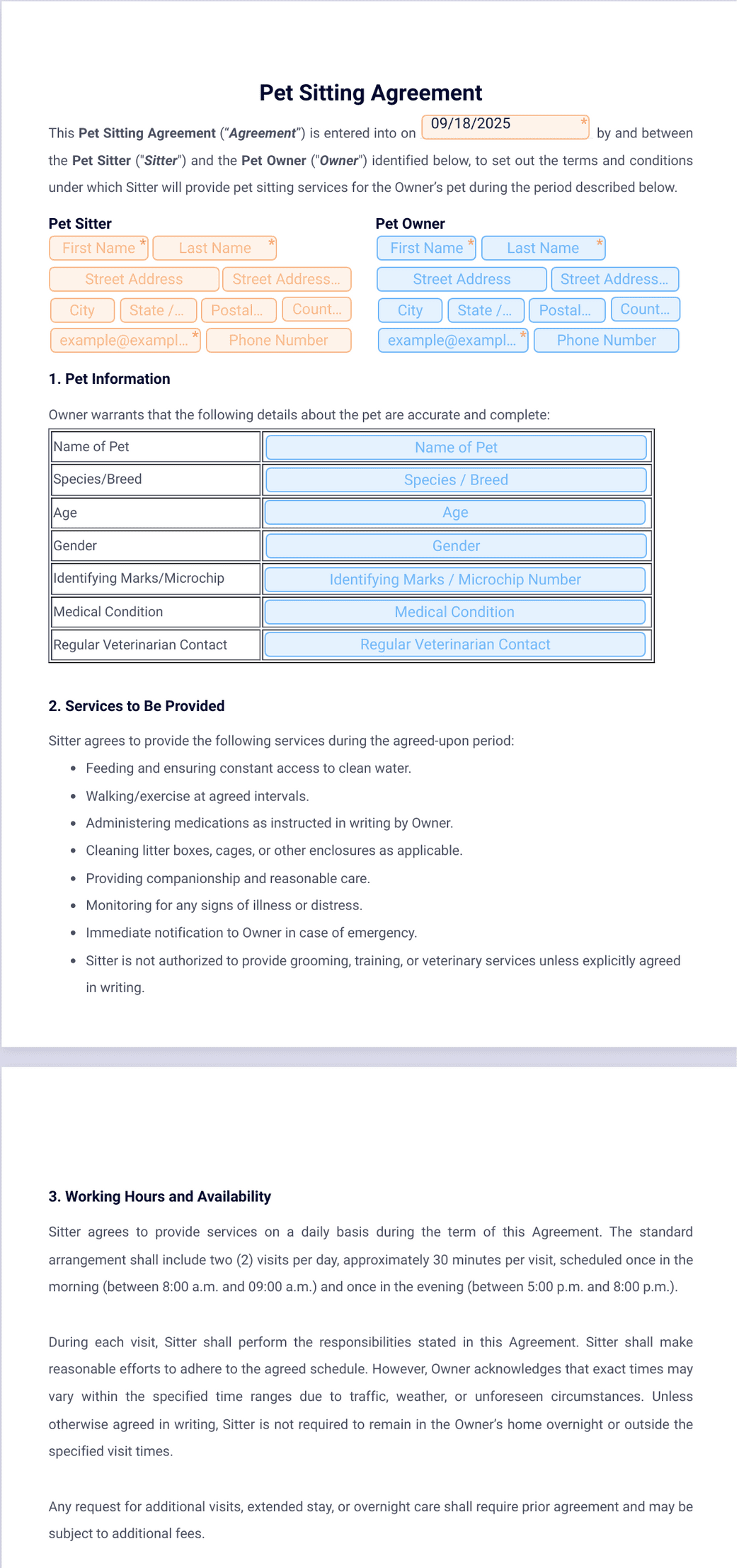 Pet Sitting Agreement Template PDF Templates Jotform