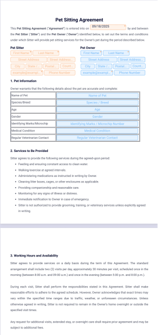 Pet Sitting Agreement Template - PDF Templates