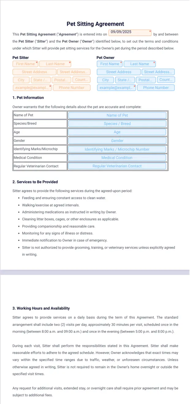 Pet Sitting Agreement Template