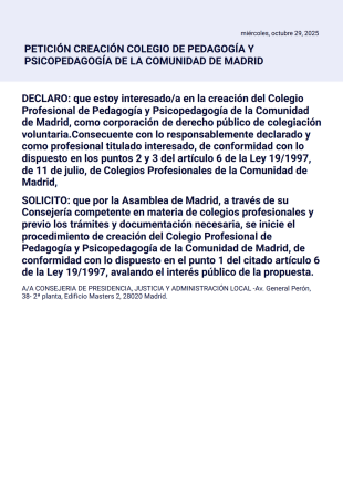 Petición Colegio Pedagogía Madrid - PDF Templates