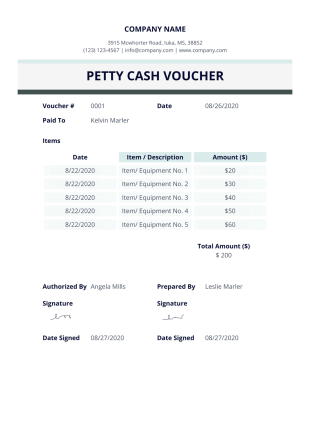 Petty Cash Voucher PDF Template