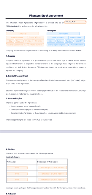 Phantom Stock Agreement Template - PDF Templates