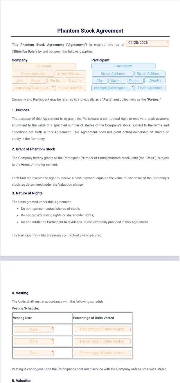 Phantom Stock Agreement Template