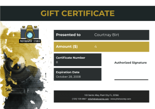 Photography Gift Certificate Template - PDF Templates