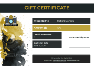 Photography Gift Certificate Template - PDF Templates