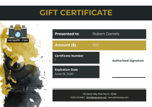 Photography Gift Certificate Template - PDF Templates