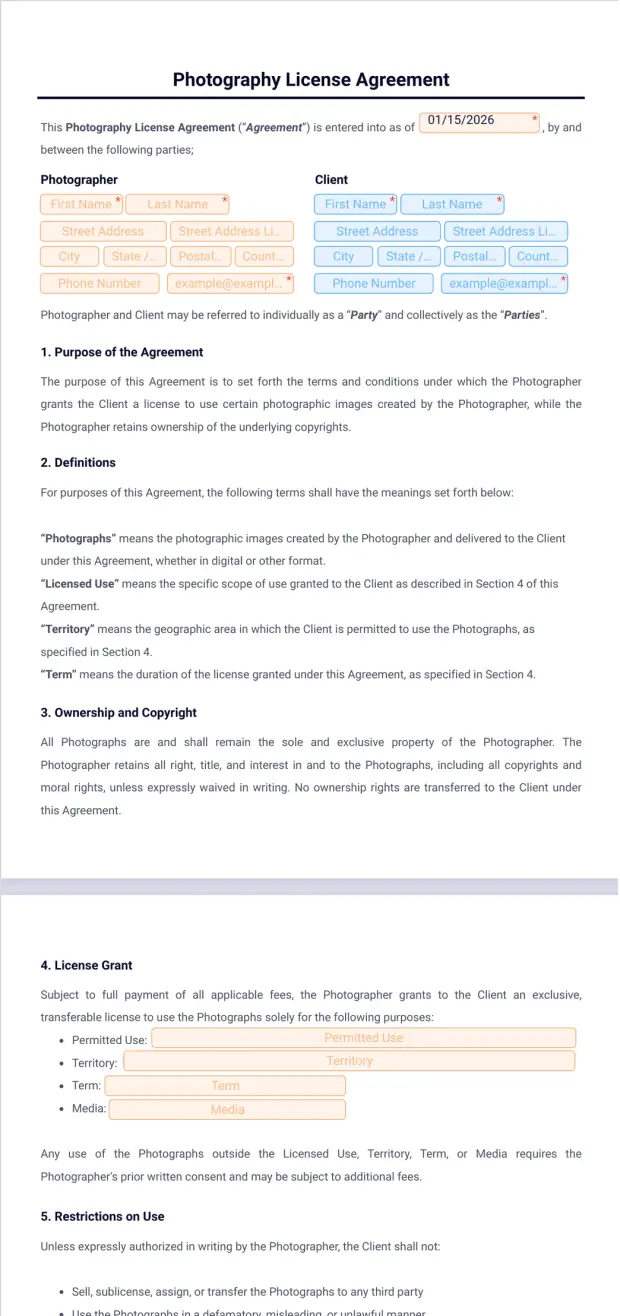 Photography License Agreement Template