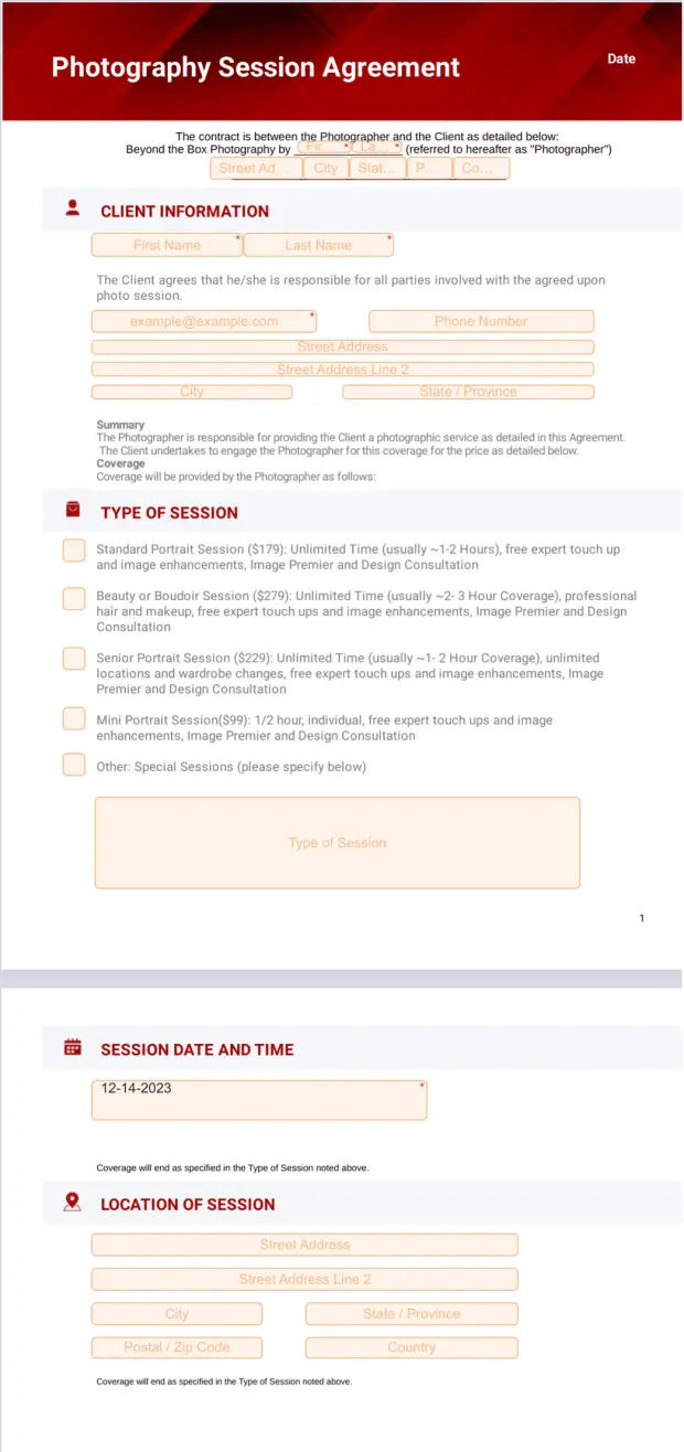 Photography Session Contract Template