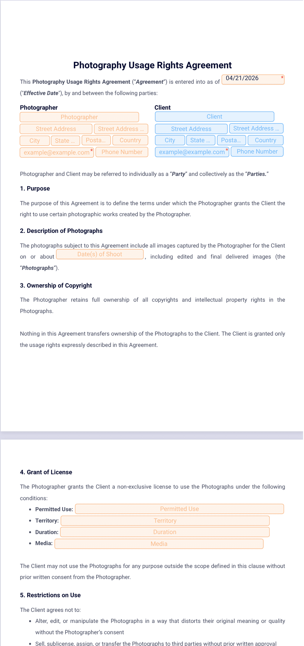 Content Usage Rights Form Photography Usage Rights Agreement Template - PDF Templates | Jotform