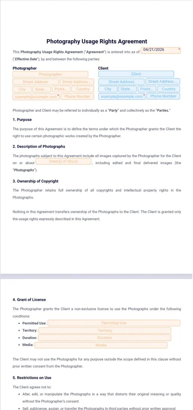 Photography Usage Rights Agreement Template PDF Templates Jotform
