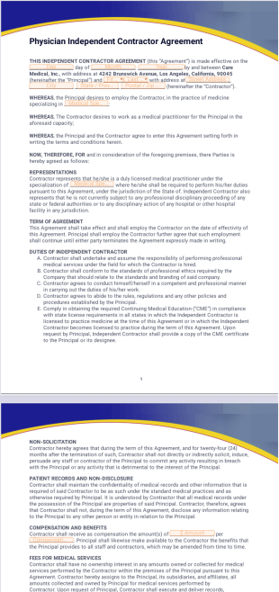 Physician Independent Contractor Agreement PDF Template