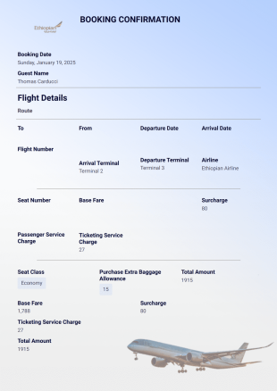 Plane Ticket Booking Confirmation PDF Template