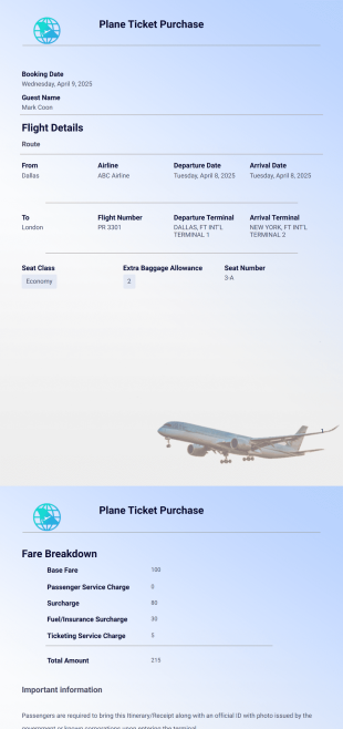 Plane Ticket Template - PDF Templates