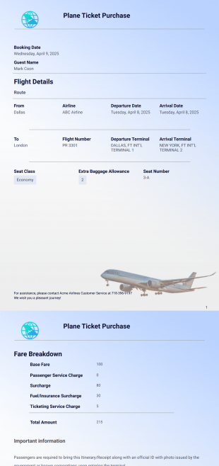 Plane Ticket Template - PDF Templates