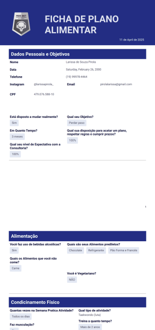 Plano alimentar de Dieta - PDF Templates