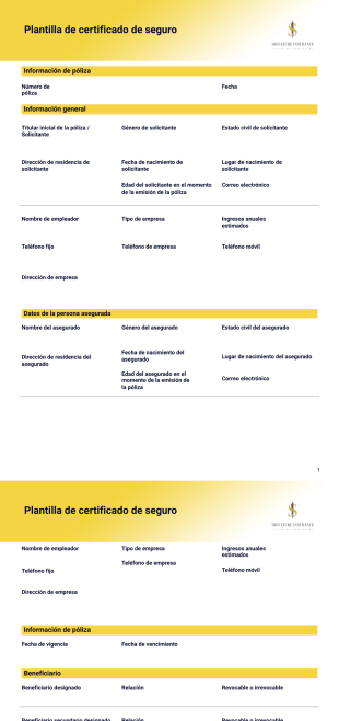 Plantilla de certificado de seguro - PDF Templates