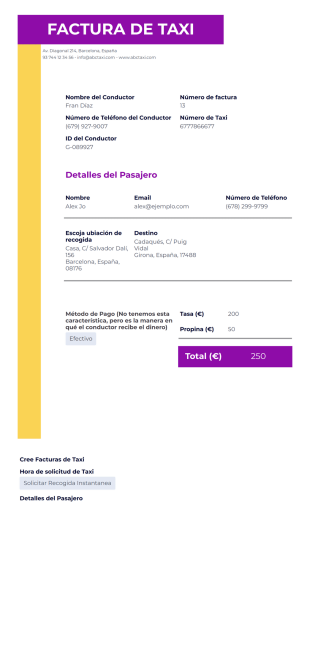 Plantilla de Factura de Taxi - Plantillas PDF
