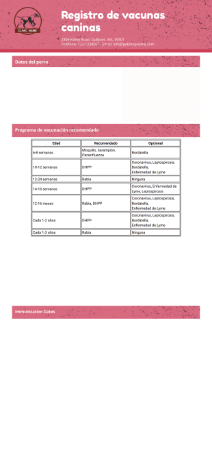 Plantilla de Registro de Vacunas Caninas - PDF Templates