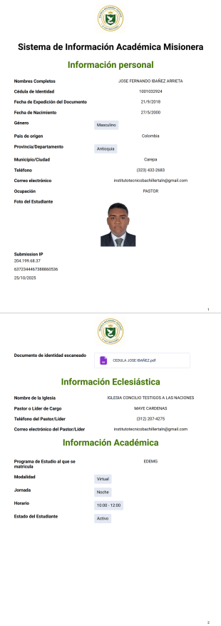 Plantilla Oficial Matriculas Escuela Misionera - PDF Templates