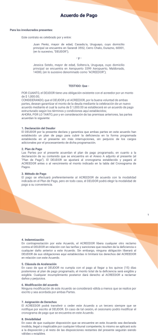 Plantilla para Acuerdo de Pago - PDF Templates