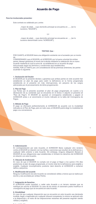 Plantilla para Acuerdo de Pago - PDF Templates