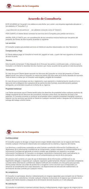 Plantilla para Formulario de Contrato de Consultoría Gratuito - PDF Templates