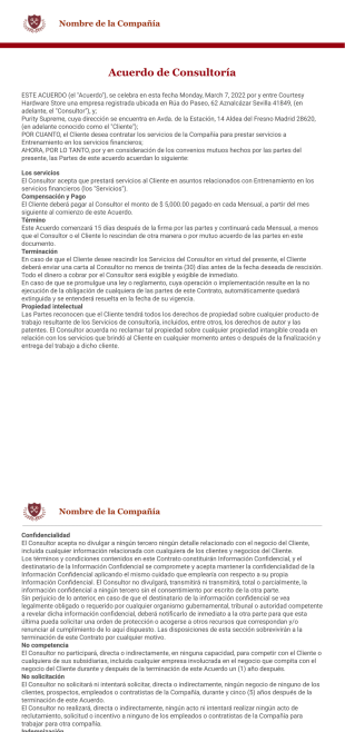 Plantilla para Formulario de Contrato de Consultoría Gratuito - PDF Templates