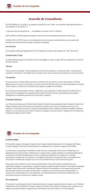 Plantilla para Formulario de Contrato de Consultoría Gratuito - Plantillas PDF
