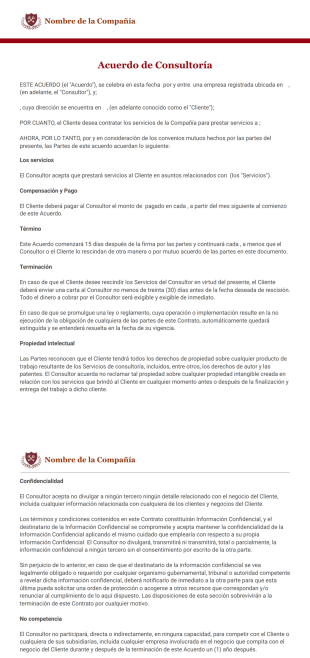 Plantilla para Formulario de Contrato de Consultoría Gratuito - Plantillas PDF