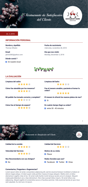 Plantilla PDF de Satisfacción del Cliente Restaurante - PDF Templates