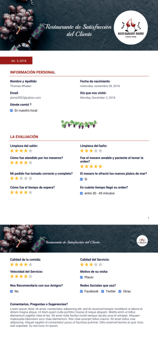 Plantilla PDF de Satisfacción del Cliente Restaurante - PDF Templates