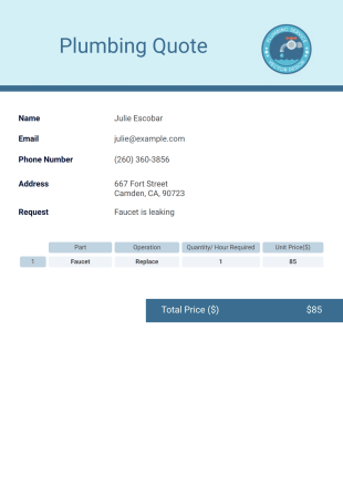 Plumbing Quote Template - PDF Templates