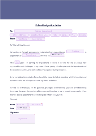 Police Resignation Letter PDF Template