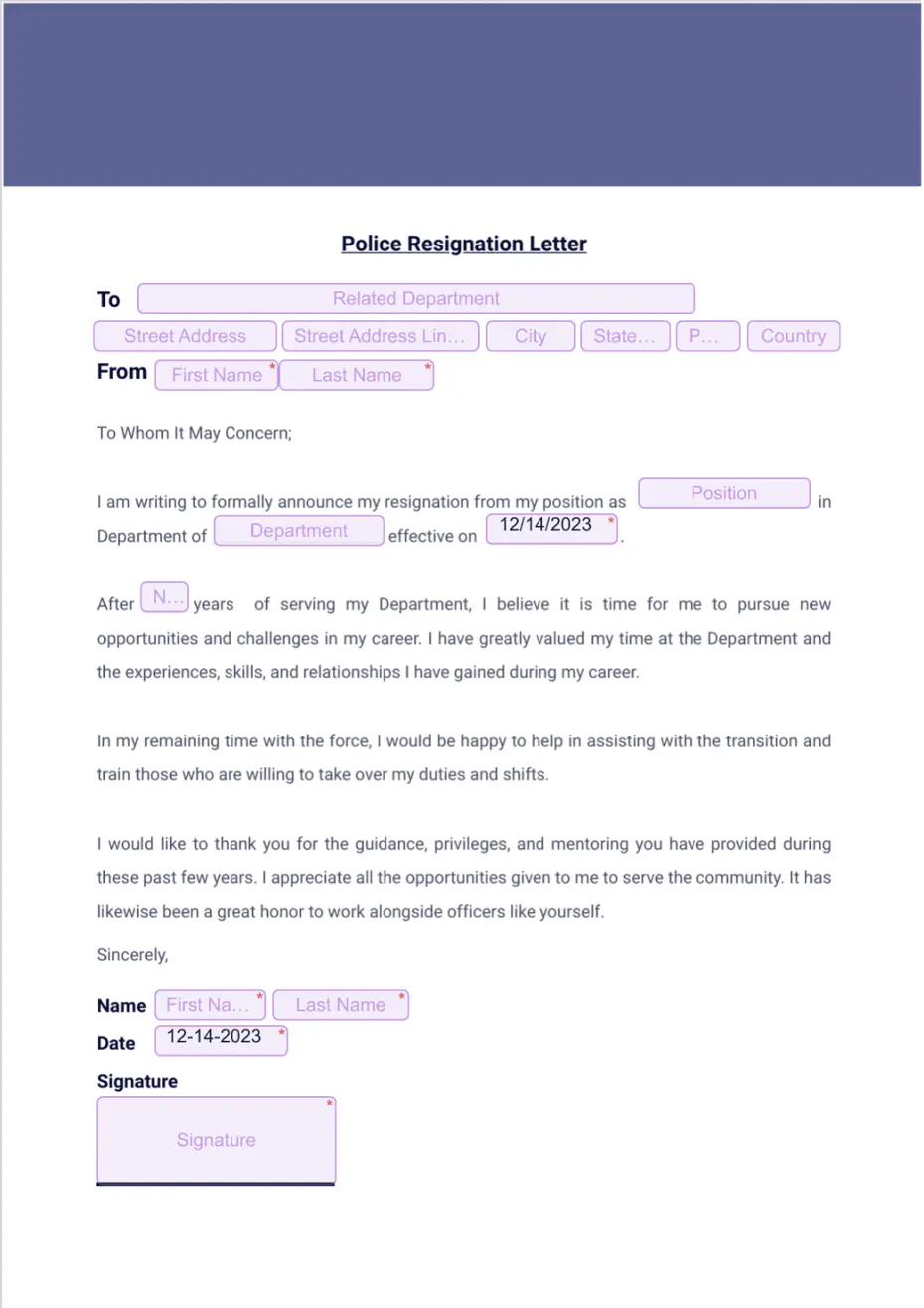 Police Resignation Letter