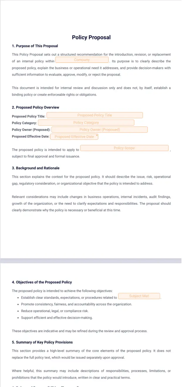 Policy Rationale Form Policy Proposal Template - PDF Templates | Jotform