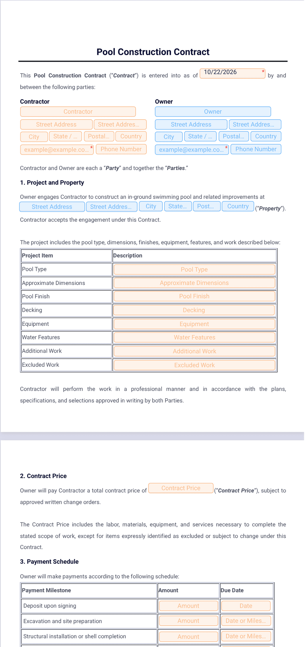 Masonry Contract.pdf Pool Construction Contract Template - PDF Templates | Jotform