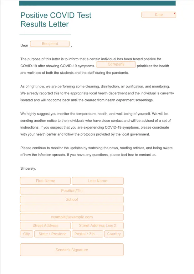 Testing Result Letter Sample Positive COVID Test Results Letter PDF Template | Jotform