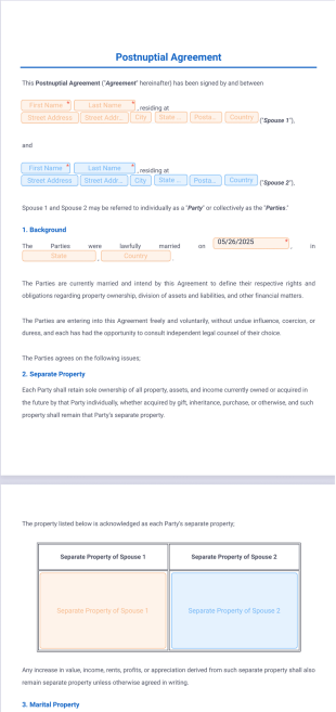 Postnuptial Agreement Template - PDF Templates