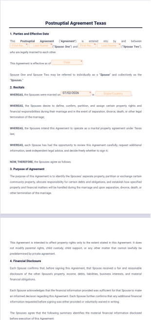 Postnuptial Agreement Texas Template - PDF Templates