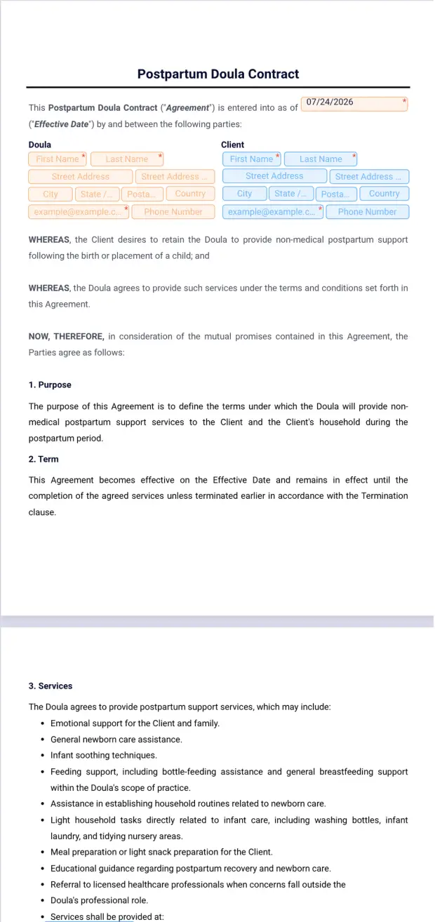 Postpartum Doula Contract Template
