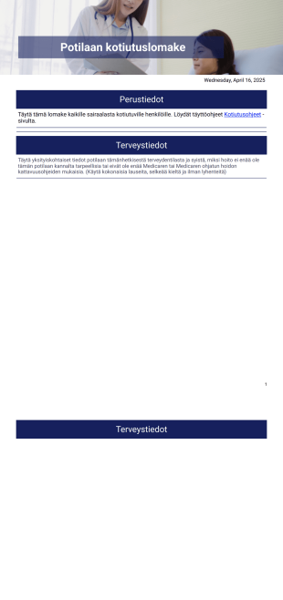 Potilaan kotiutuslomakepohja sairaalalle - PDF-pohjat