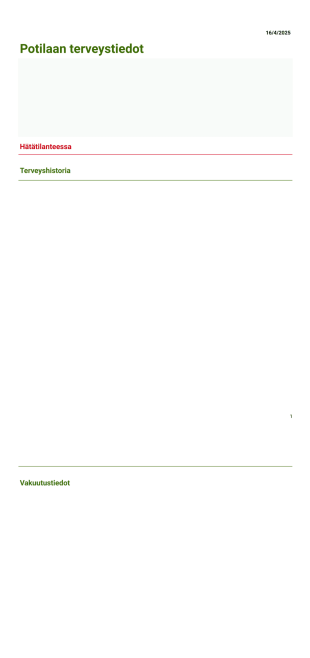 Potilaan terveystiedot-pohja - PDF Templates